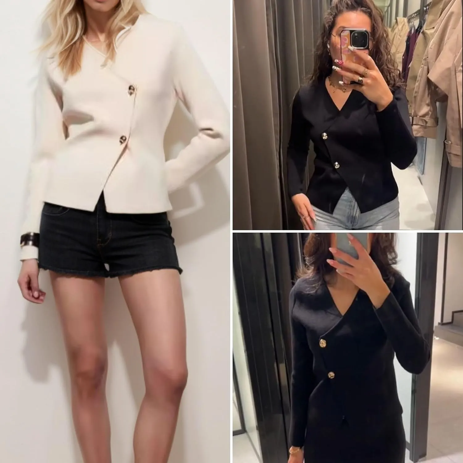 FindThy Womens V-Neck Cardigan Sweater Trendy Slim Fit Long Sleeve Button Up Solid Color Knitted Outerwear Top