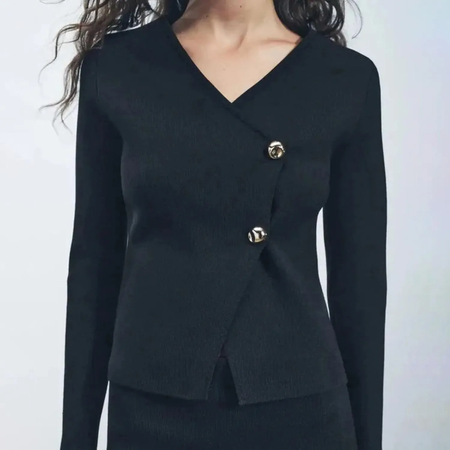 FindThy Womens V-Neck Cardigan Sweater Trendy Slim Fit Long Sleeve Button Up Solid Color Knitted Outerwear Top