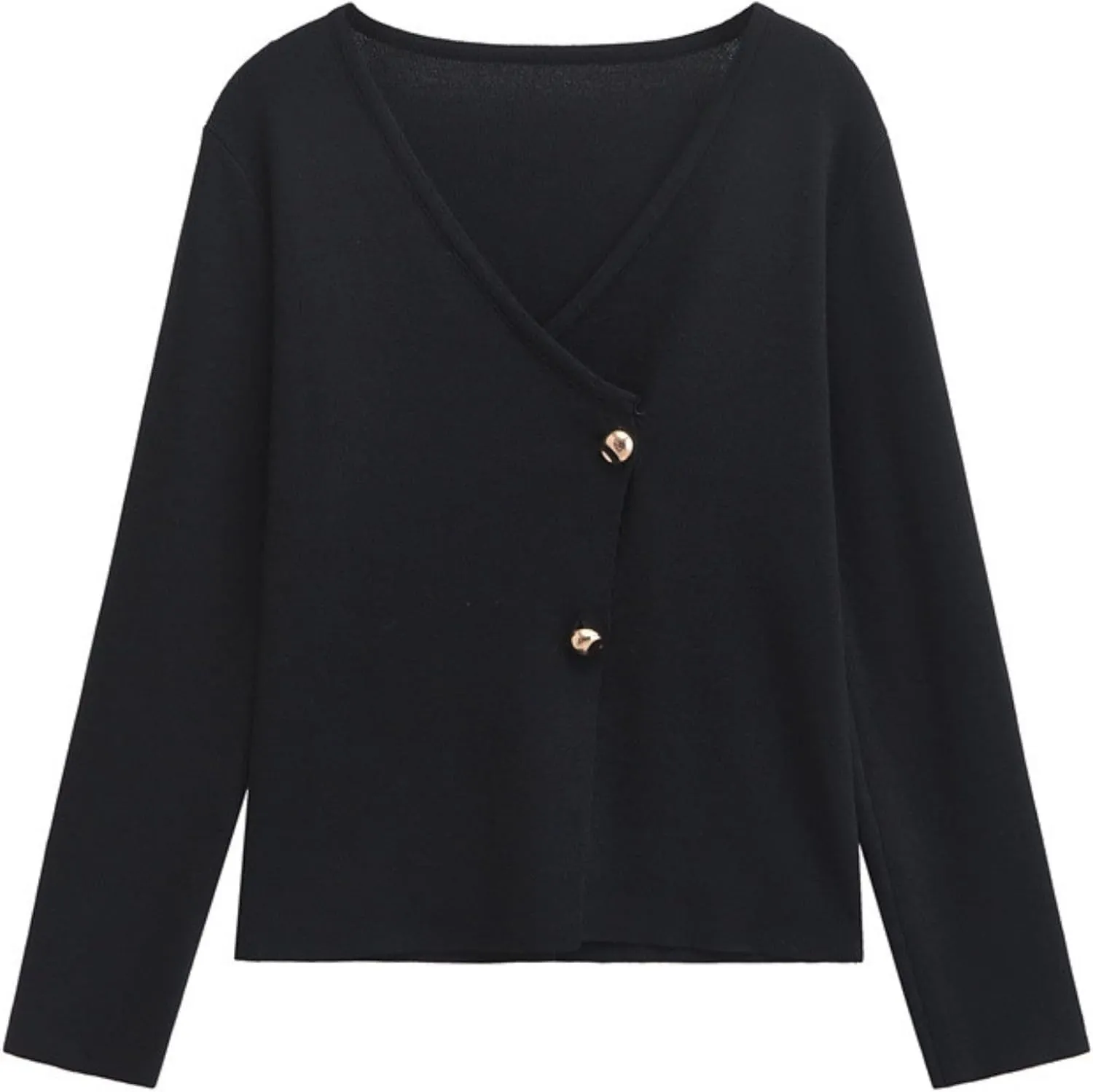 FindThy Womens V-Neck Cardigan Sweater Trendy Slim Fit Long Sleeve Button Up Solid Color Knitted Outerwear Top