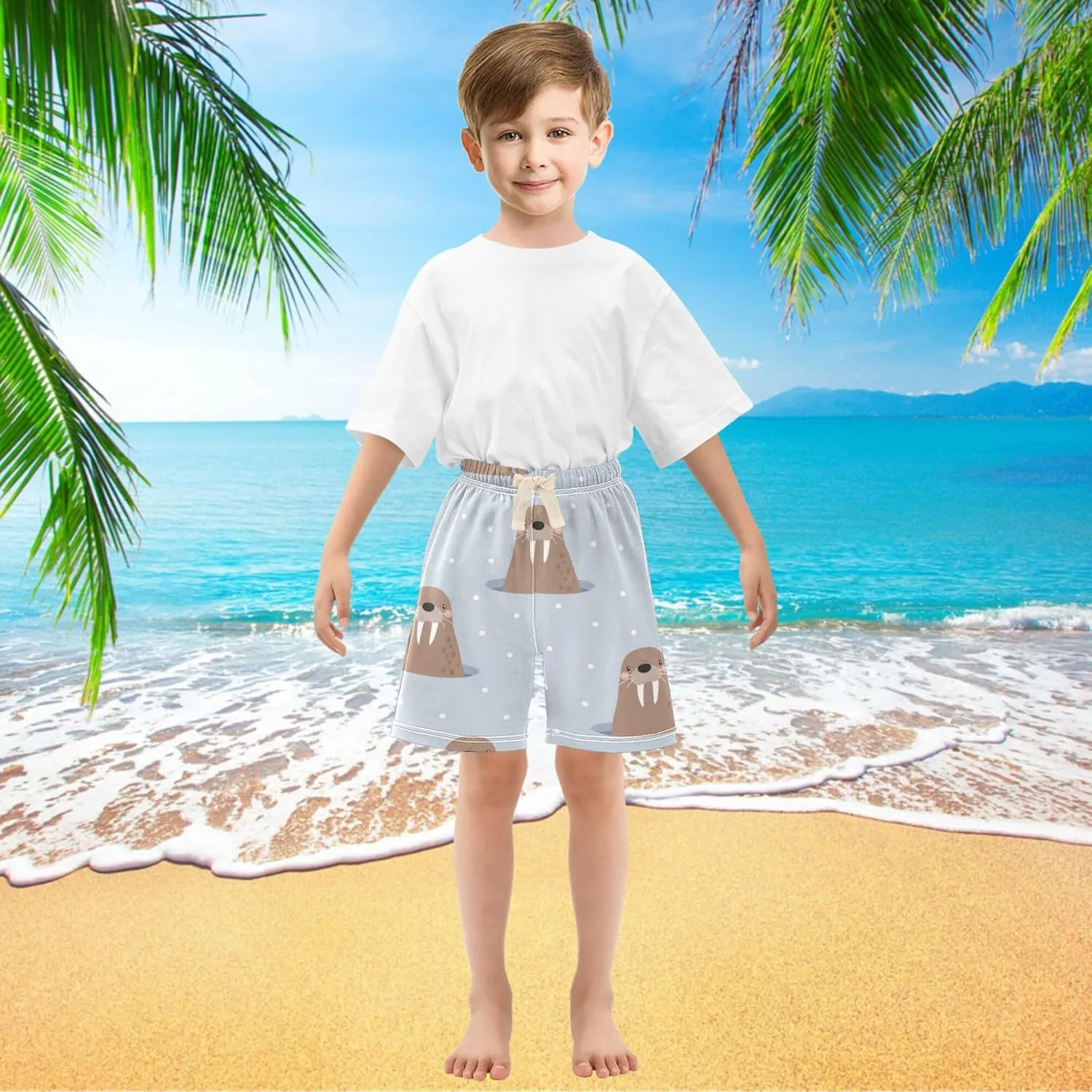 Fisyme Baby Boys Shorts Elastic Waist Cotton Casual Athletic Shorts Toddler Kids Pants 2T-5T
