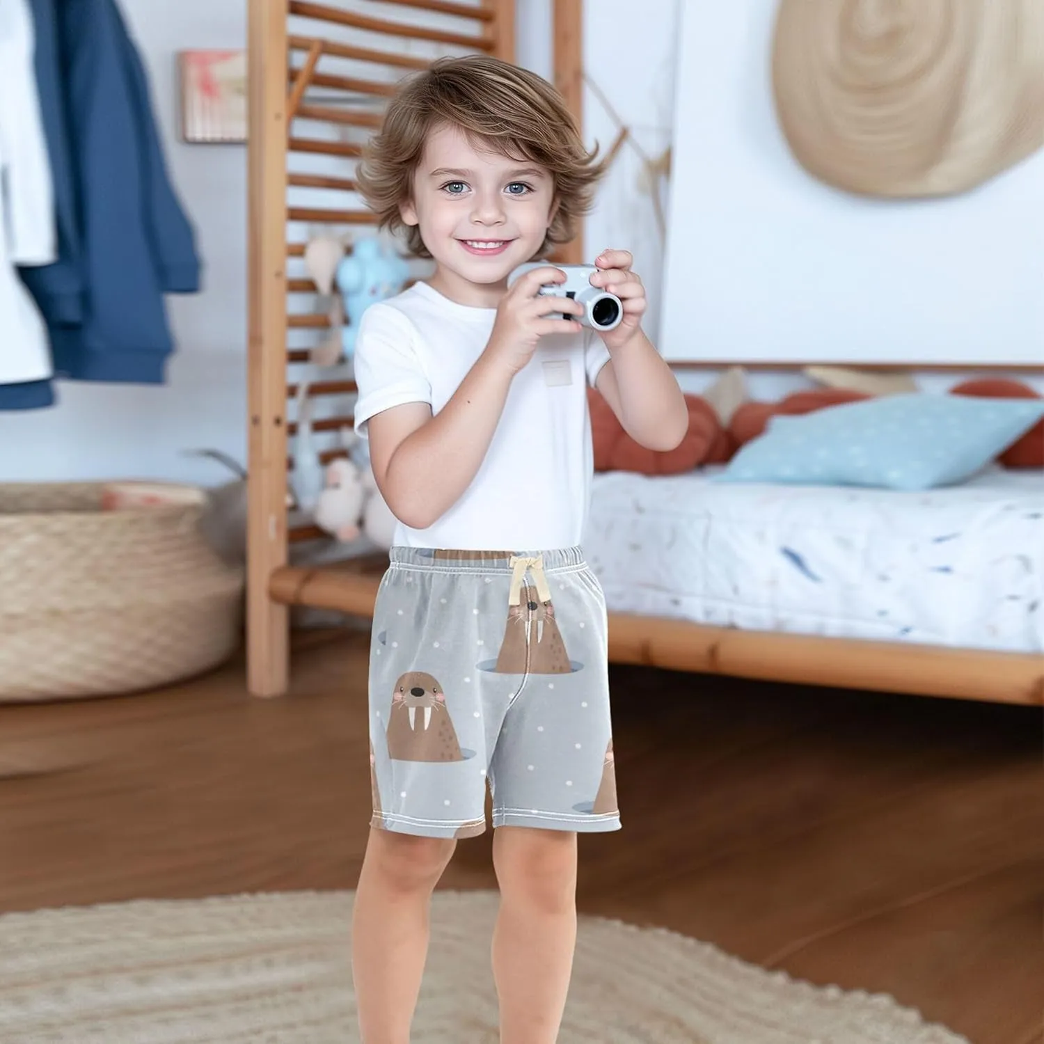Fisyme Baby Boys Shorts Elastic Waist Cotton Casual Athletic Shorts Toddler Kids Pants 2T-5T