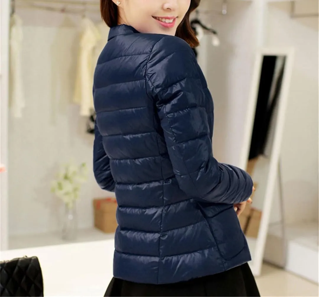 Fjnbbiot Autumn Winter Women Duck Down Jacket Female Suit Collar Short Coat Puffer Parkas Fashion Casual Warm Down Jacket