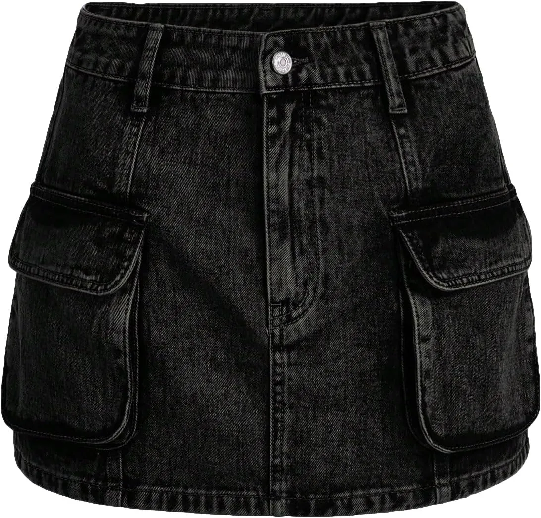 Floerns Women's High Waisted Denim Mini Skirt Flap Pocket Bodycon Jean Cargo Skirts