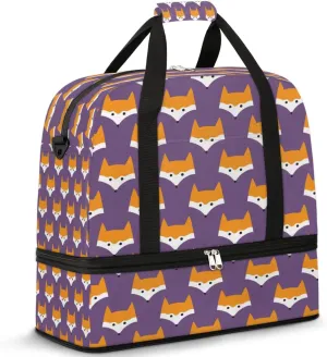 Fox Sports Gym Bag with Shoes Compartment Foldable Travel Duffel Bag Dry Wet Separated Sports Tote Workout Weekender Overnight Bag for Women Yoga Dance Work Training Handbag