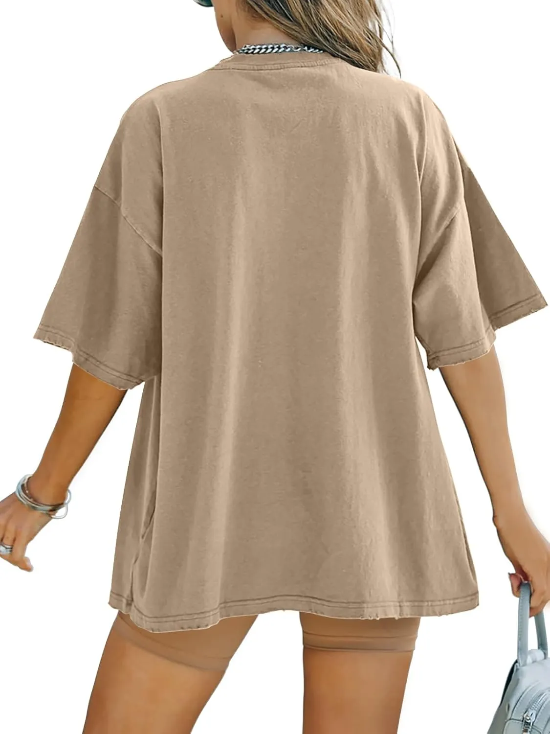 FSHAOES Womens Oversized T Shirts Half Sleeve Crew Neck Cotton Tunic Tops Loose Fit Basic Tee
