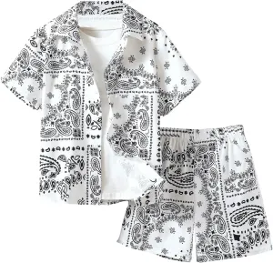 GORGLITTER Boy's 2 Piece Outfits Paisley Short Sleeve Button Down Shirt and Shorts Set