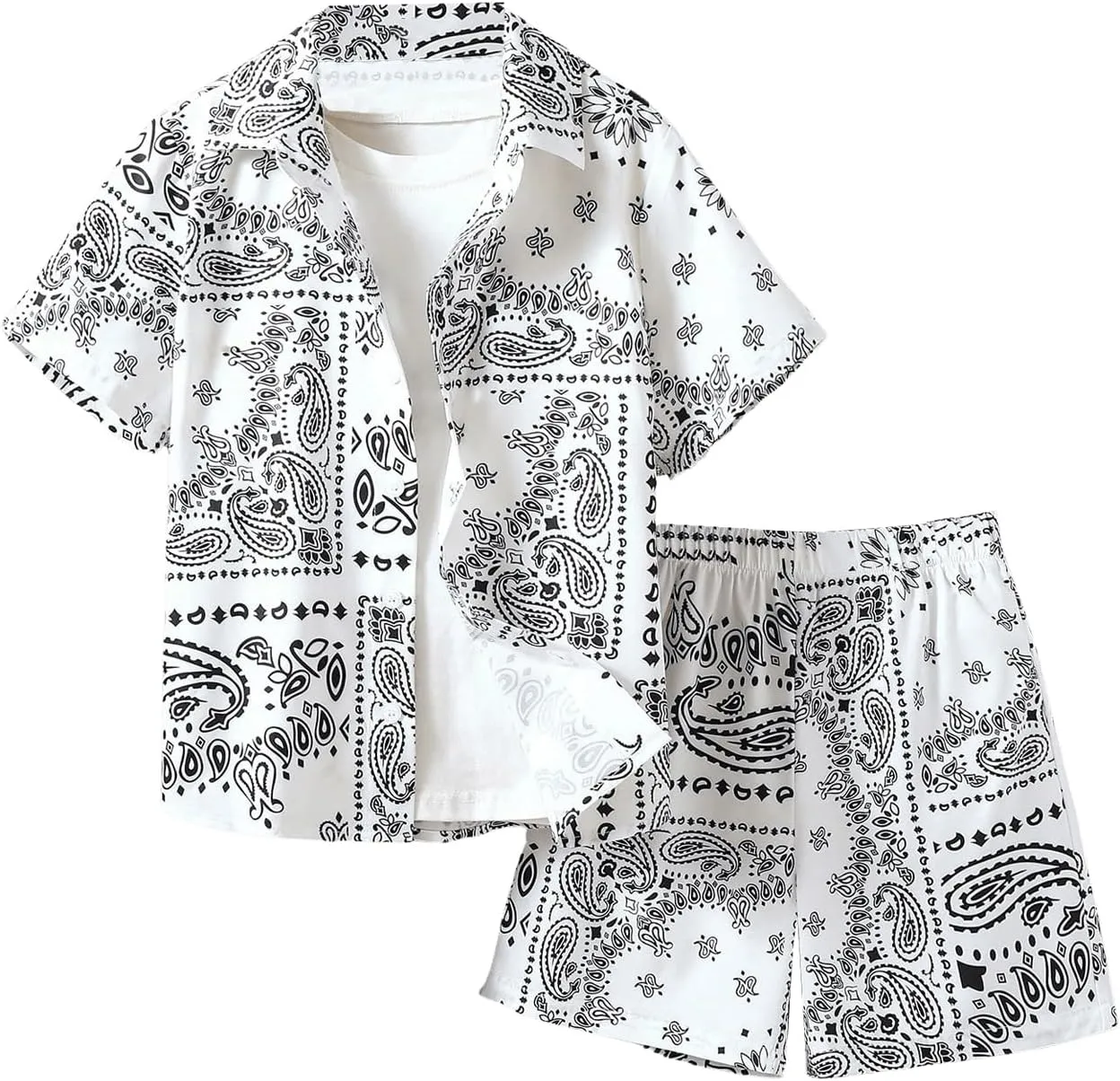 GORGLITTER Boy's 2 Piece Outfits Paisley Short Sleeve Button Down Shirt and Shorts Set