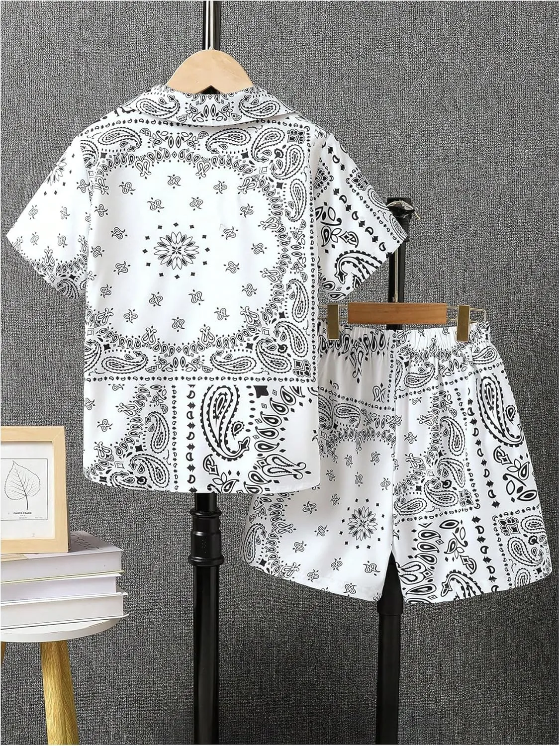 GORGLITTER Boy's 2 Piece Outfits Paisley Short Sleeve Button Down Shirt and Shorts Set