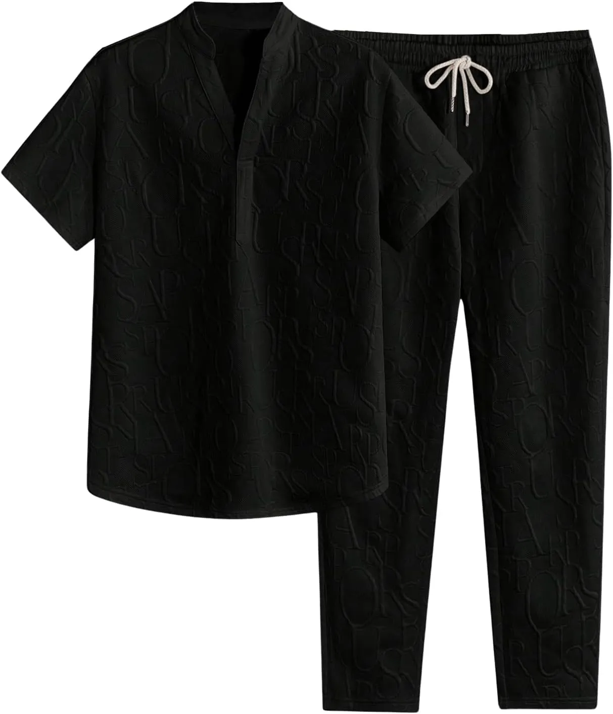 GORGLITTER Men's 2 Piece Linen Set Textured Short Sleeve T Shirt and Pants Sets
