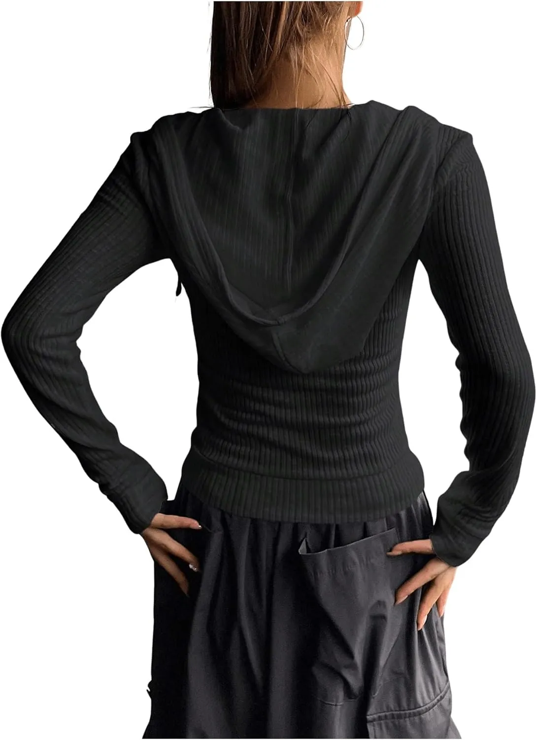 GORGLITTER Women's Lightweight Zip Up Hoodie Drawstring Long Sleeve Cropped Jacket