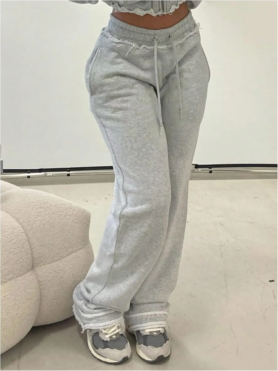 GORGLITTER Women's Stacked Baggy Sweatpants Y2K Drawstring Waist Flared Jogger Pants