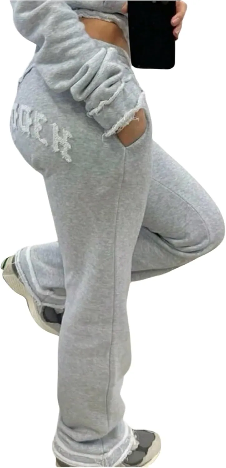 GORGLITTER Women's Stacked Baggy Sweatpants Y2K Drawstring Waist Flared Jogger Pants