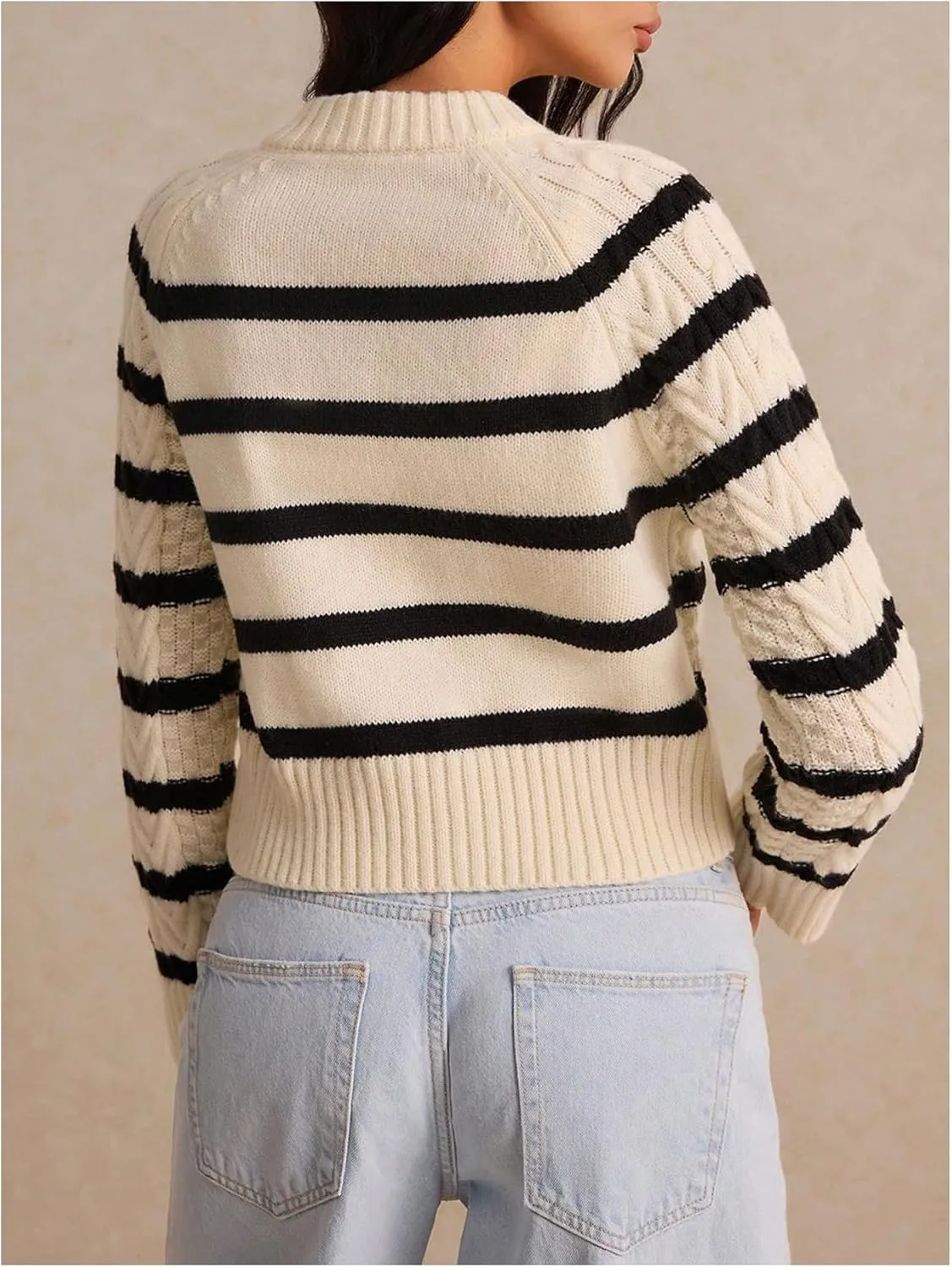 GORGLITTER Women's Striped Sweater Cardigan Crewneck Button Down Long Sleeve Casual Knit Cropped Cardigan 2024 Trendy