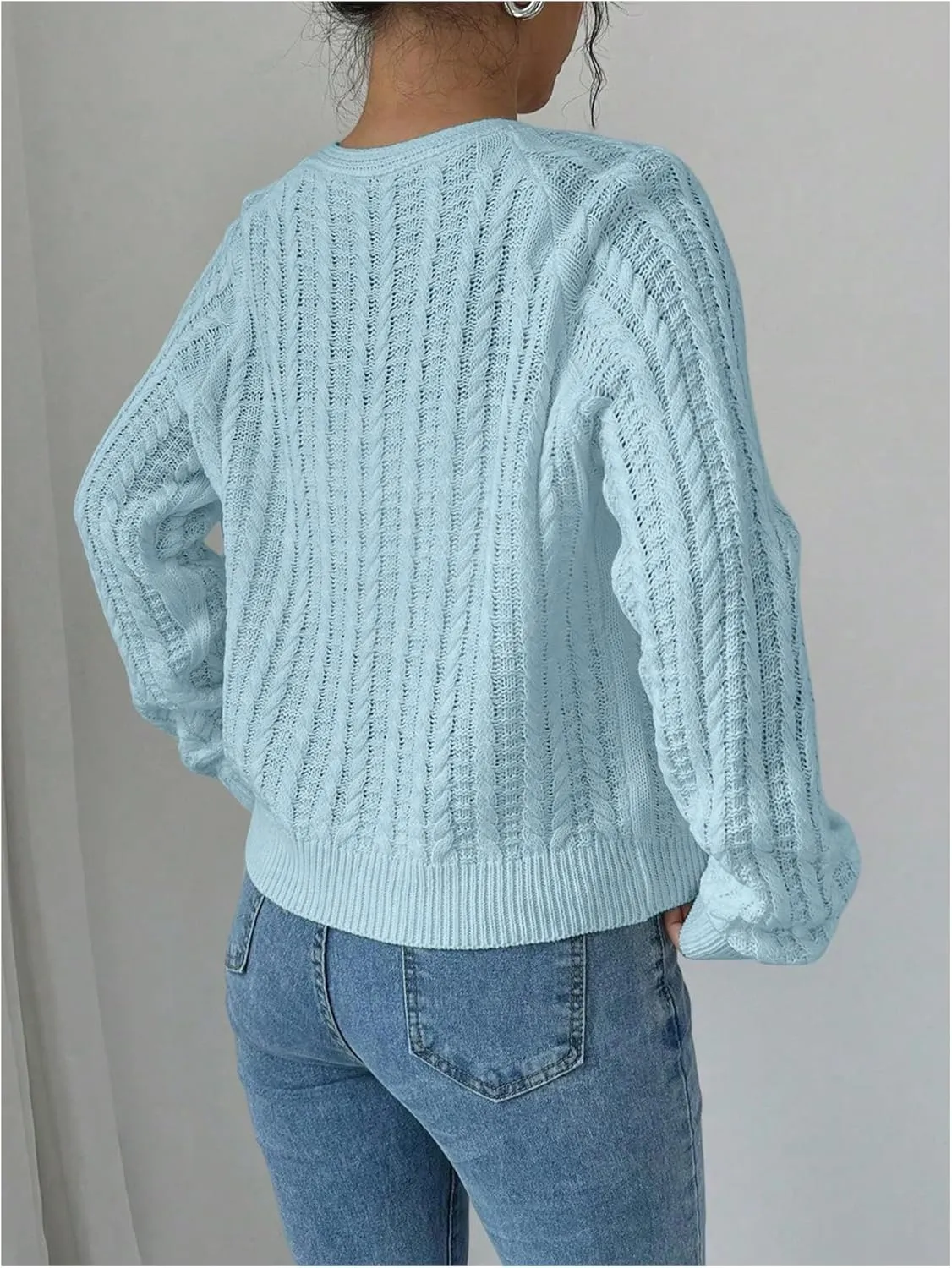 GORGLITTER Women's White Cropped Cardigan Tie Front Cardigan Cable Knit Sweater