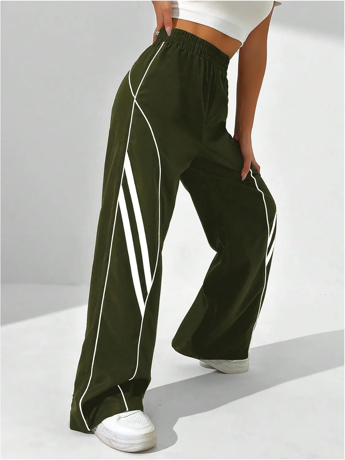 GORGLITTER Women's Y2k Elastic High Waisted Baggy Track Pants Vintage Wide Leg Parachute Trousers
