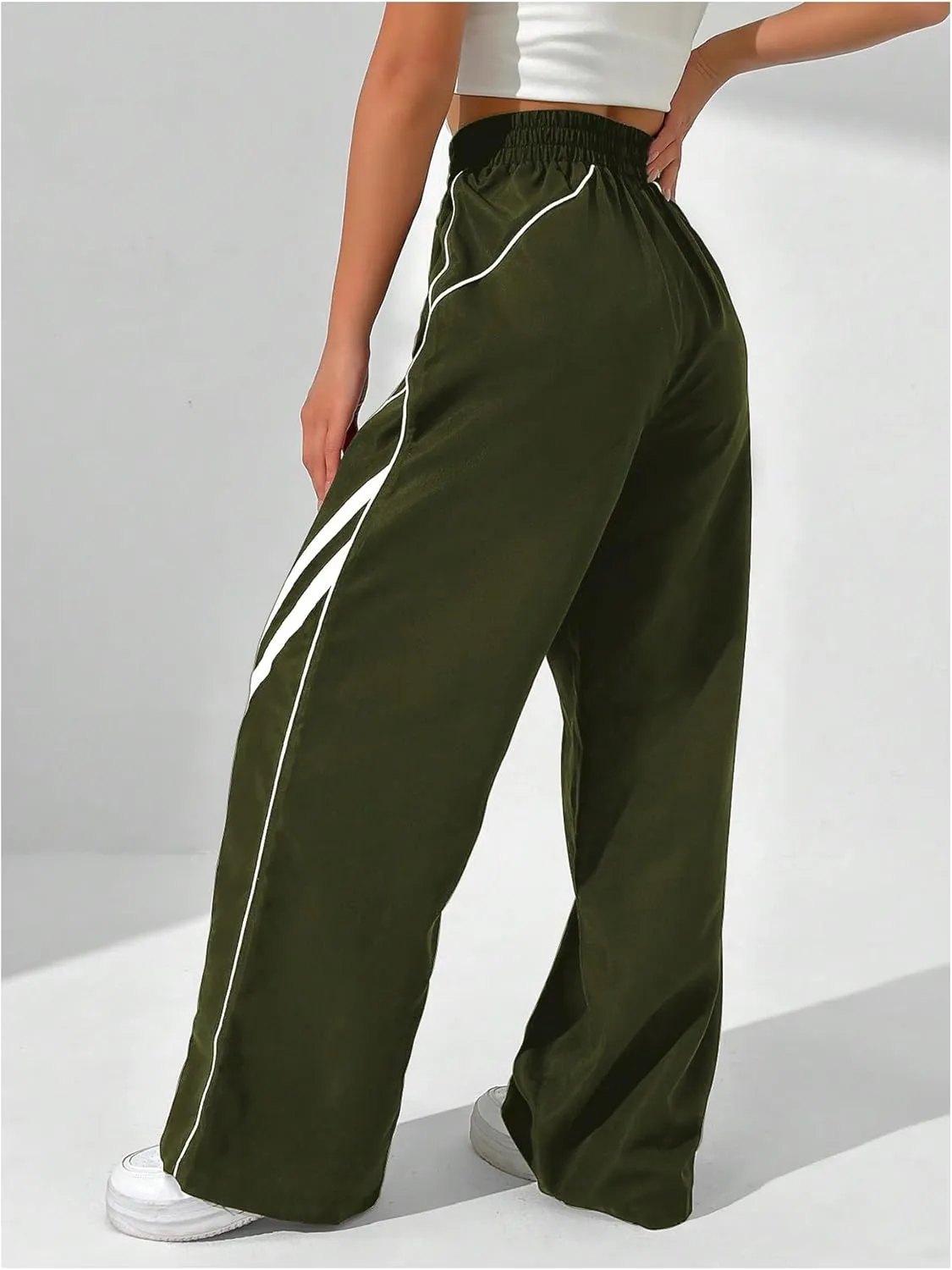GORGLITTER Women's Y2k Elastic High Waisted Baggy Track Pants Vintage Wide Leg Parachute Trousers