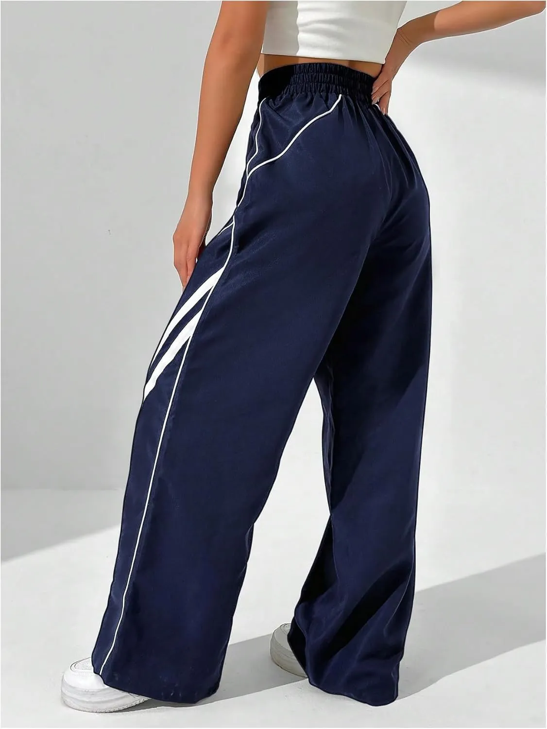 GORGLITTER Women's Y2k Elastic High Waisted Baggy Track Pants Vintage Wide Leg Parachute Trousers