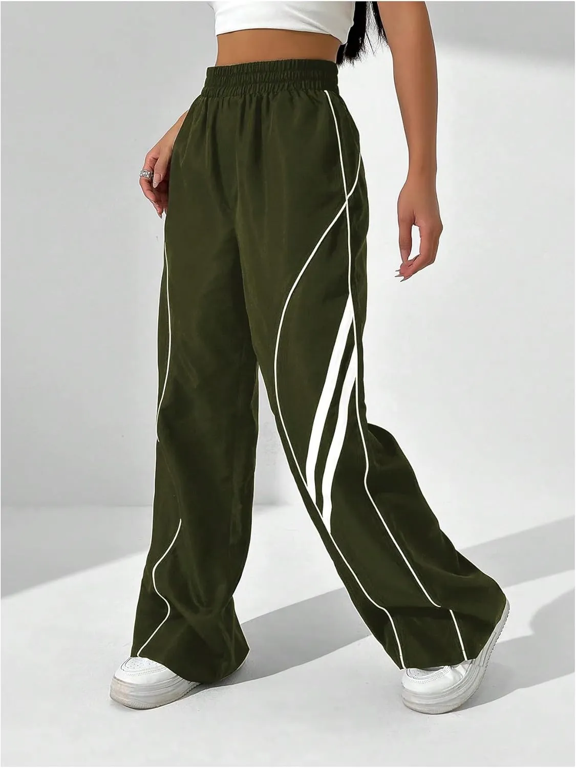 GORGLITTER Women's Y2k Elastic High Waisted Baggy Track Pants Vintage Wide Leg Parachute Trousers