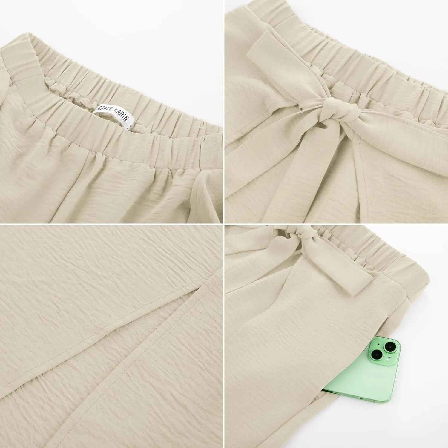 GRACE KARIN Women's Wide Leg Pants High Waisted Palazzo Beach Pants Tie Knot Summer Caual Split Flowy Trousers with Pockets