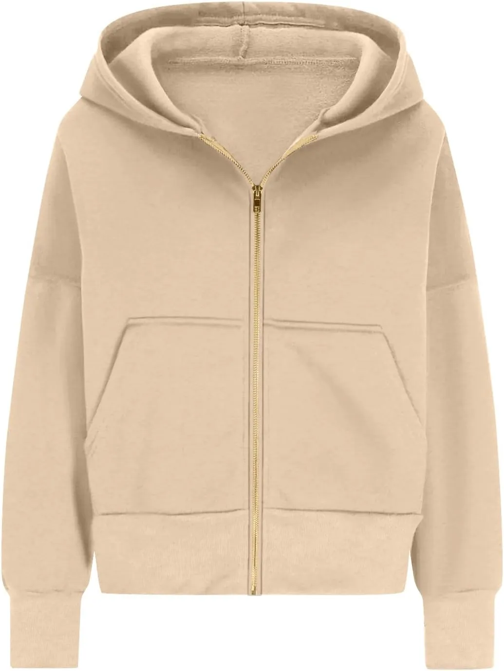 Gumipy Womens Zip Up Hoodies Jackets Tunic Long Sleeve Cropped Hoodie Casual Fleece Jacket Top Cozy Winter Coats with Pockets