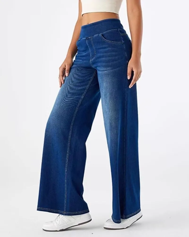 HENGAO Women's Baggy Wide Leg Jeans, High Waisted Casual Straight Leg Style Trendy Boyfriend Denim Pants with Pockets