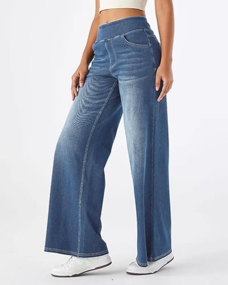 HENGAO Women's Baggy Wide Leg Jeans, High Waisted Casual Straight Leg Style Trendy Boyfriend Denim Pants with Pockets