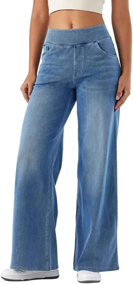 HENGAO Women's Baggy Wide Leg Jeans, High Waisted Casual Straight Leg Style Trendy Boyfriend Denim Pants with Pockets