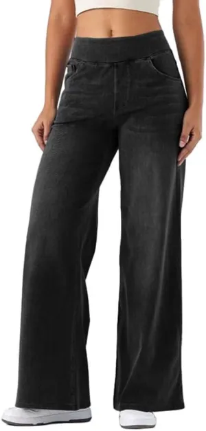 HENGAO Women's Baggy Wide Leg Jeans, High Waisted Casual Straight Leg Style Trendy Boyfriend Denim Pants with Pockets