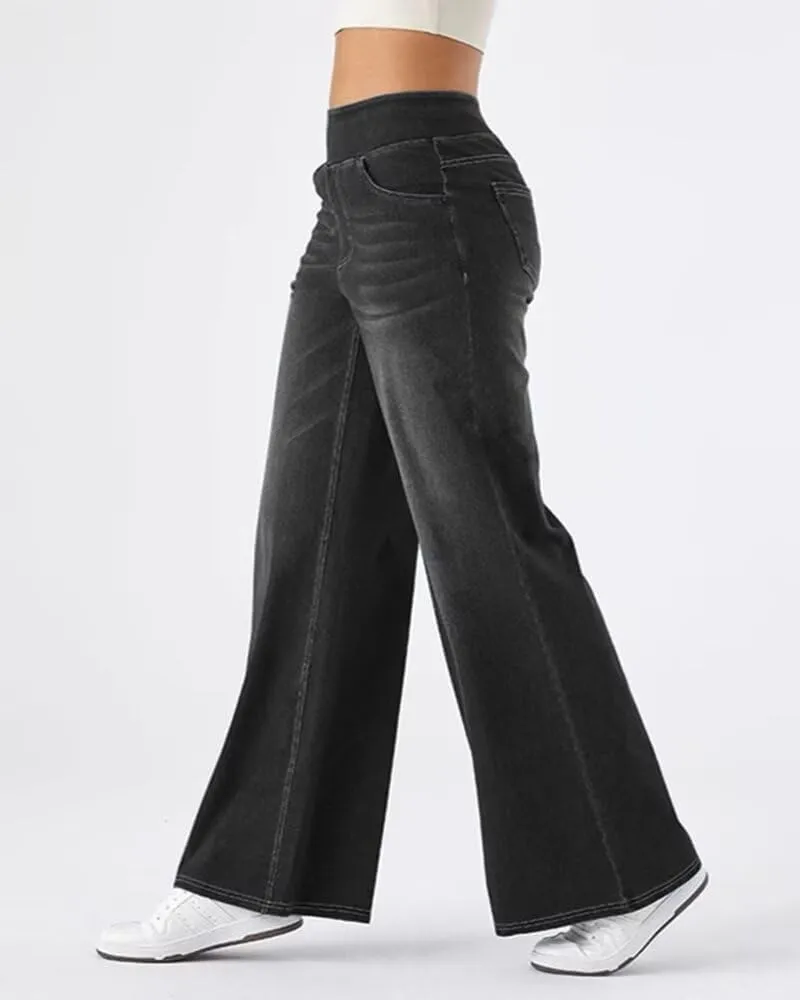 HENGAO Women's Baggy Wide Leg Jeans, High Waisted Casual Straight Leg Style Trendy Boyfriend Denim Pants with Pockets
