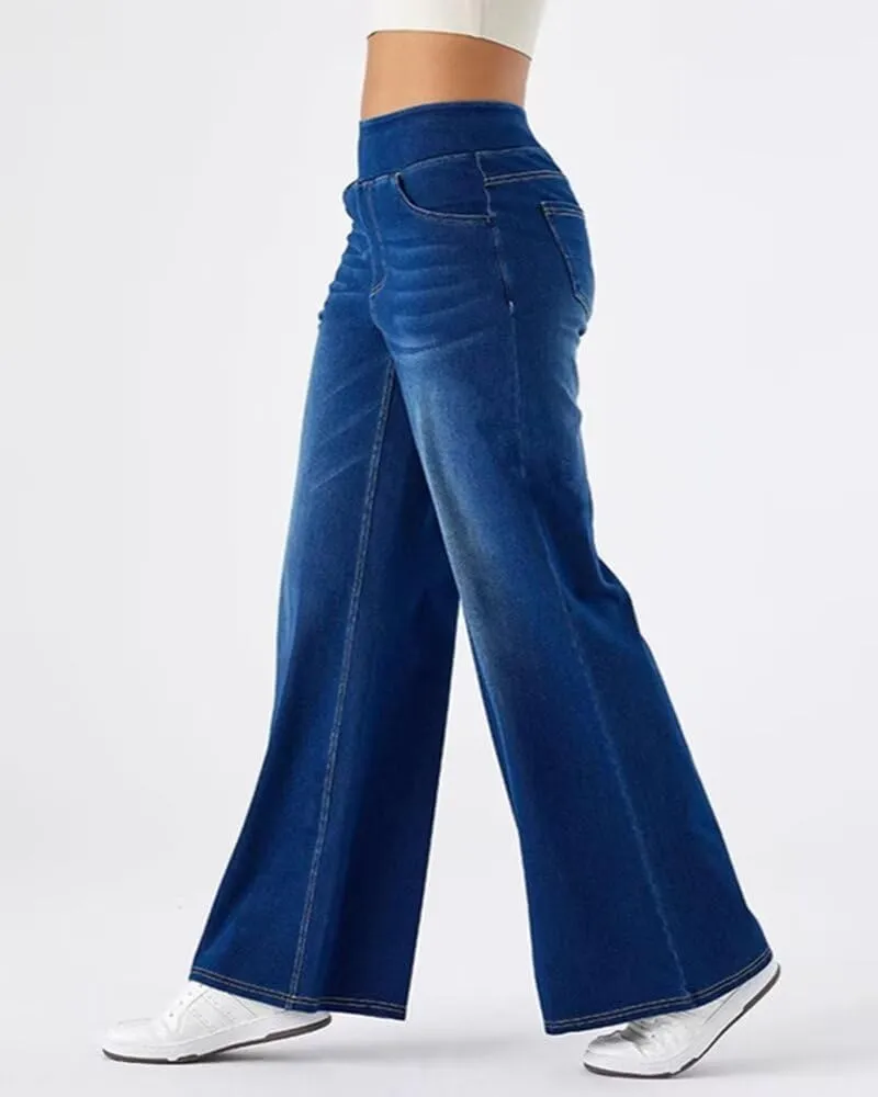 HENGAO Women's Baggy Wide Leg Jeans, High Waisted Casual Straight Leg Style Trendy Boyfriend Denim Pants with Pockets