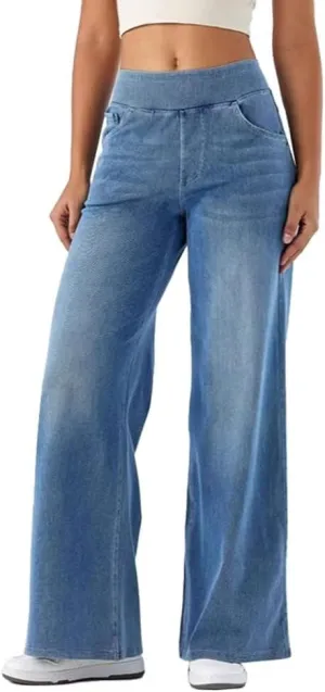 HENGAO Women's Baggy Wide Leg Jeans, High Waisted Casual Straight Leg Style Trendy Boyfriend Denim Pants with Pockets