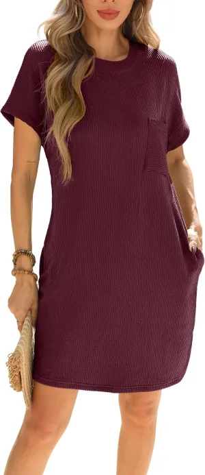 HiMONE Womens Casual Dresses Vacation Tshirt Dress Crewneck Shift Shirt Summer Petite Dress XS-2XL
