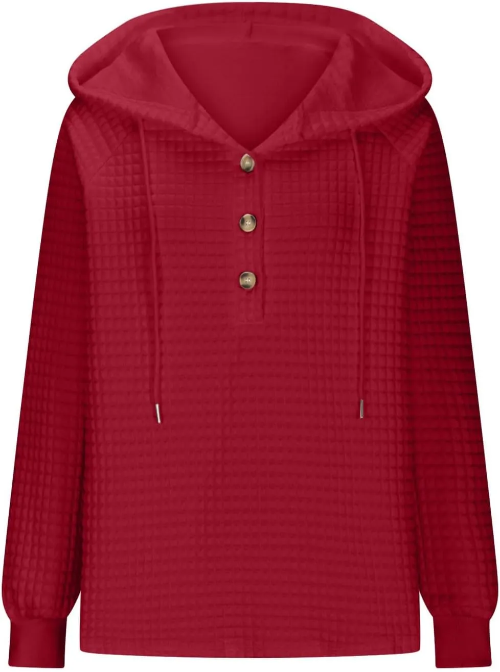 Hoodies For Women Plus Size Waffle Knit Long Sleeve Preppy Sweatshirt Drawstring Button v Neck Pullover Tunic Tops