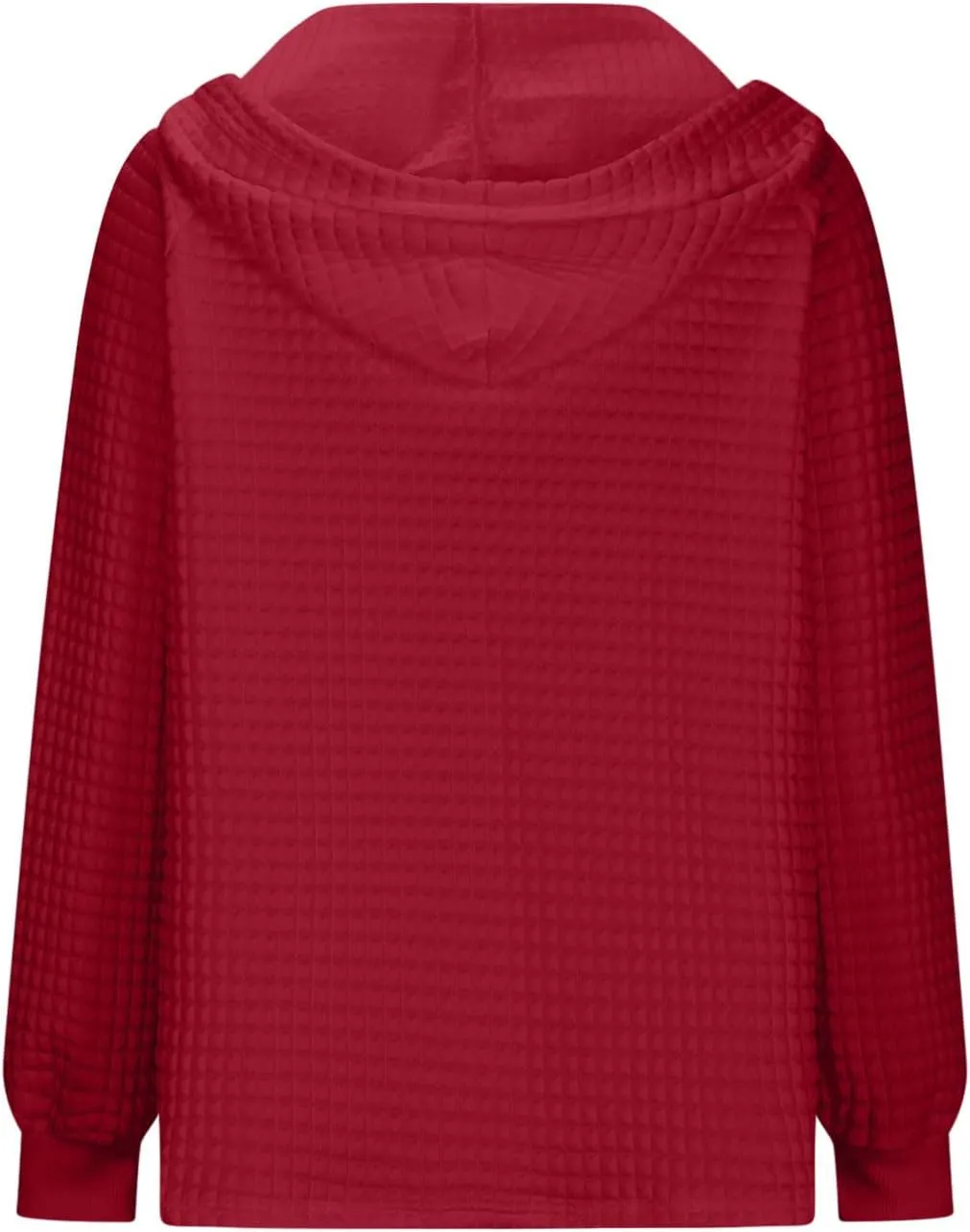 Hoodies For Women Plus Size Waffle Knit Long Sleeve Preppy Sweatshirt Drawstring Button v Neck Pullover Tunic Tops