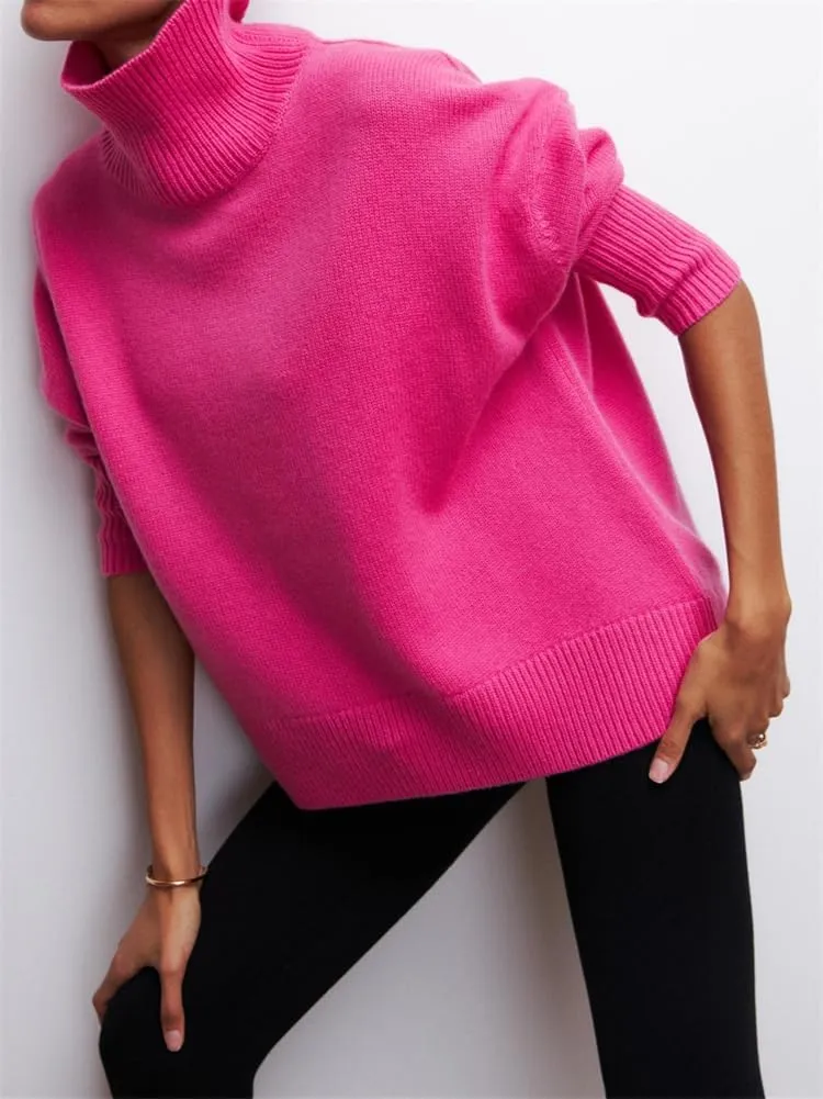 HOULENGS Women's Oversized Turtleneck Pullover Sweater Long Sleeve Chunky Knit Jumper Tops