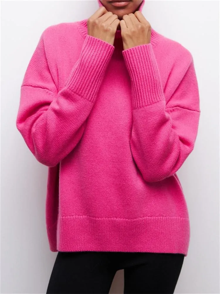 HOULENGS Women's Oversized Turtleneck Pullover Sweater Long Sleeve Chunky Knit Jumper Tops