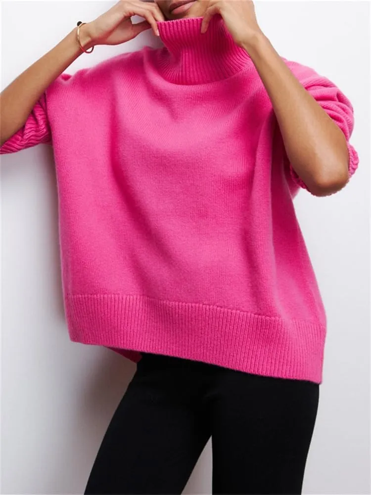 HOULENGS Women's Oversized Turtleneck Pullover Sweater Long Sleeve Chunky Knit Jumper Tops