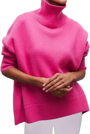 HOULENGS Women's Oversized Turtleneck Pullover Sweater Long Sleeve Chunky Knit Jumper Tops