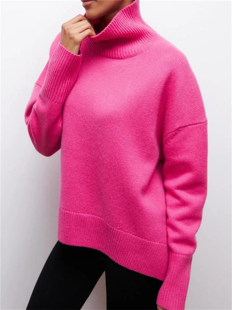 HOULENGS Women's Oversized Turtleneck Pullover Sweater Long Sleeve Chunky Knit Jumper Tops