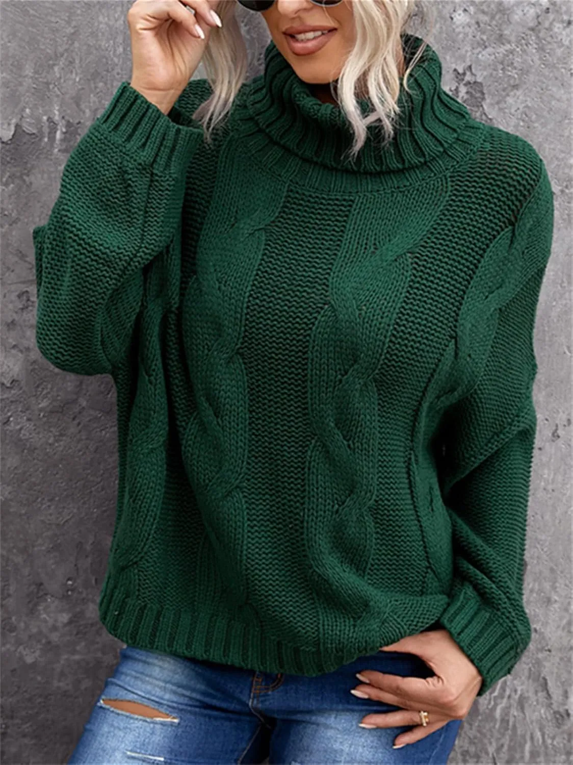 HOULENGS Women's Winter Long Sleeve Turtleneck Sweater Oversized Chunky Knitted Pullover Tops