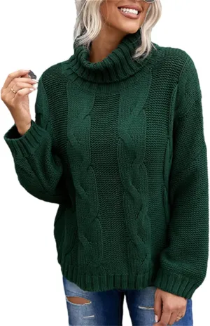 HOULENGS Women's Winter Long Sleeve Turtleneck Sweater Oversized Chunky Knitted Pullover Tops