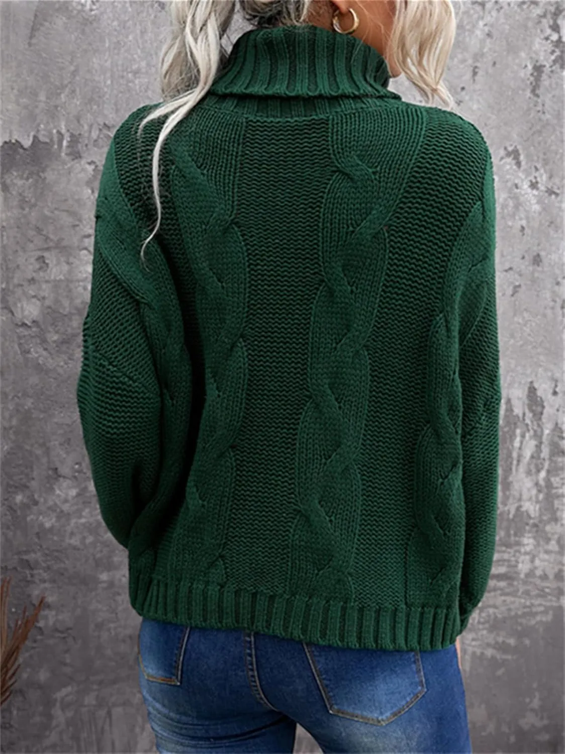 HOULENGS Women's Winter Long Sleeve Turtleneck Sweater Oversized Chunky Knitted Pullover Tops