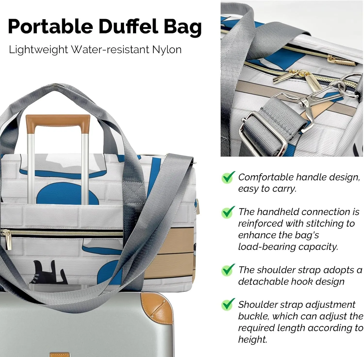 Ice Hockey Sport Fan Player Blue Waterproof Travel Duffel Bag for Men and Women with Shoe Compartment