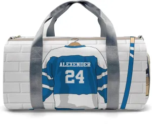 Ice Hockey Sport Fan Player Blue Waterproof Travel Duffel Bag for Men and Women with Shoe Compartment