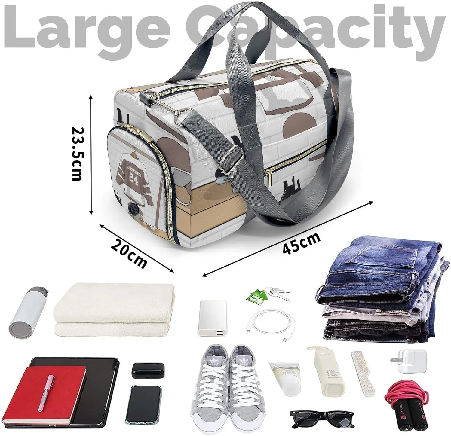 Ice Hockey Sport Fan Player Grape Travel Duffel Bag Large Foldable Waterproof Overnight Bag for Beach Swim Bags Pool Sports Gym