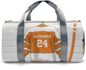 Ice Hockey Sport Fan Player Orange Waterproof Travel Duffel Bag for Men and Women with Shoe Compartment