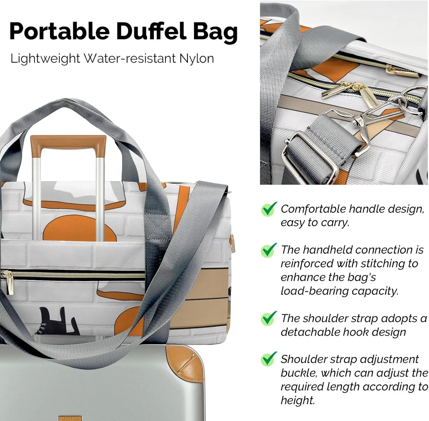 Ice Hockey Sport Fan Player Orange Waterproof Travel Duffel Bag for Men and Women with Shoe Compartment