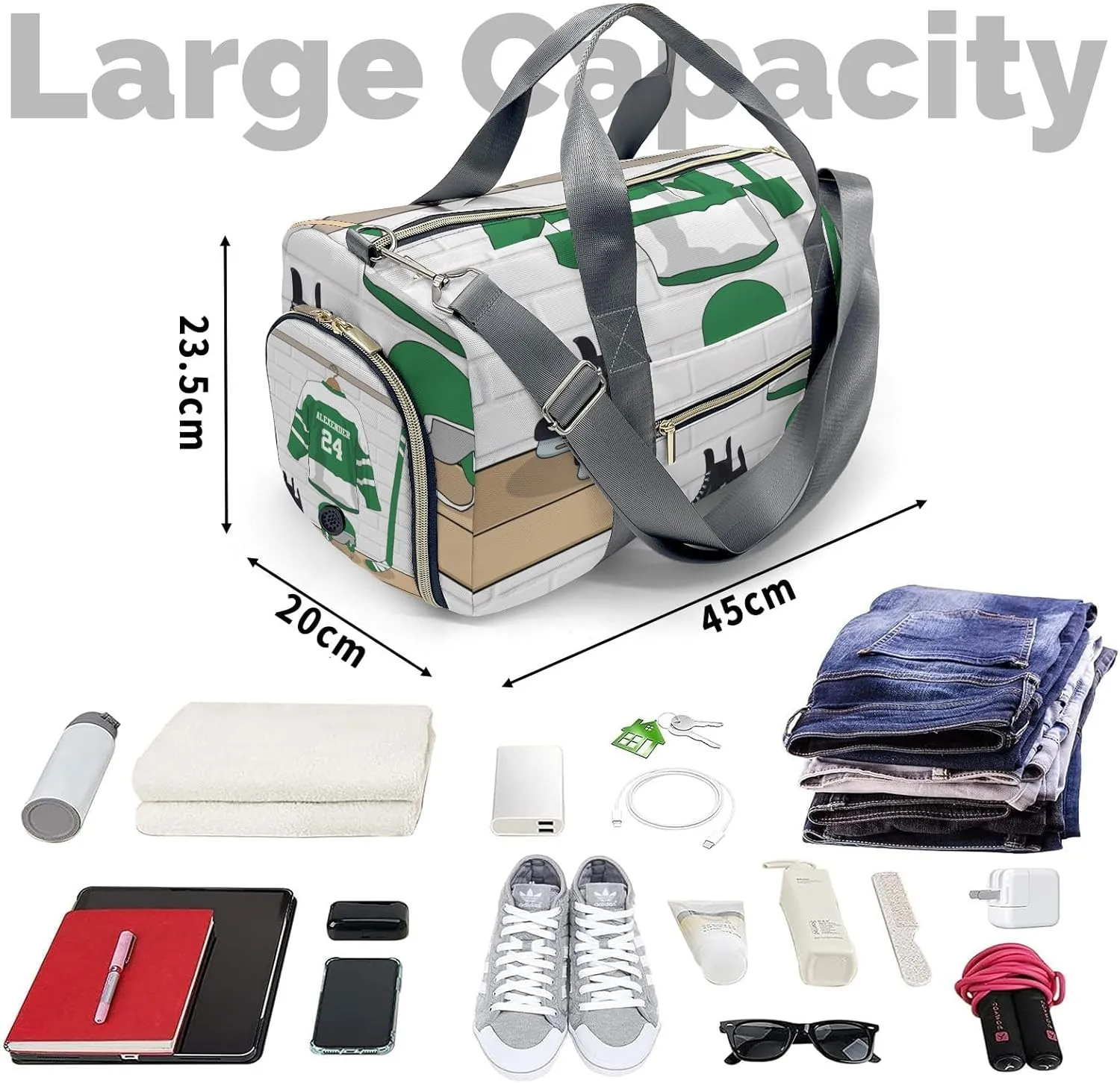 Ice Hockey Sport Team Number Forest Duffle Bag for Travel, Weekender Bag with Shoe Compartment, Carry On Overnight Bag Gym Bag Hospital Bags