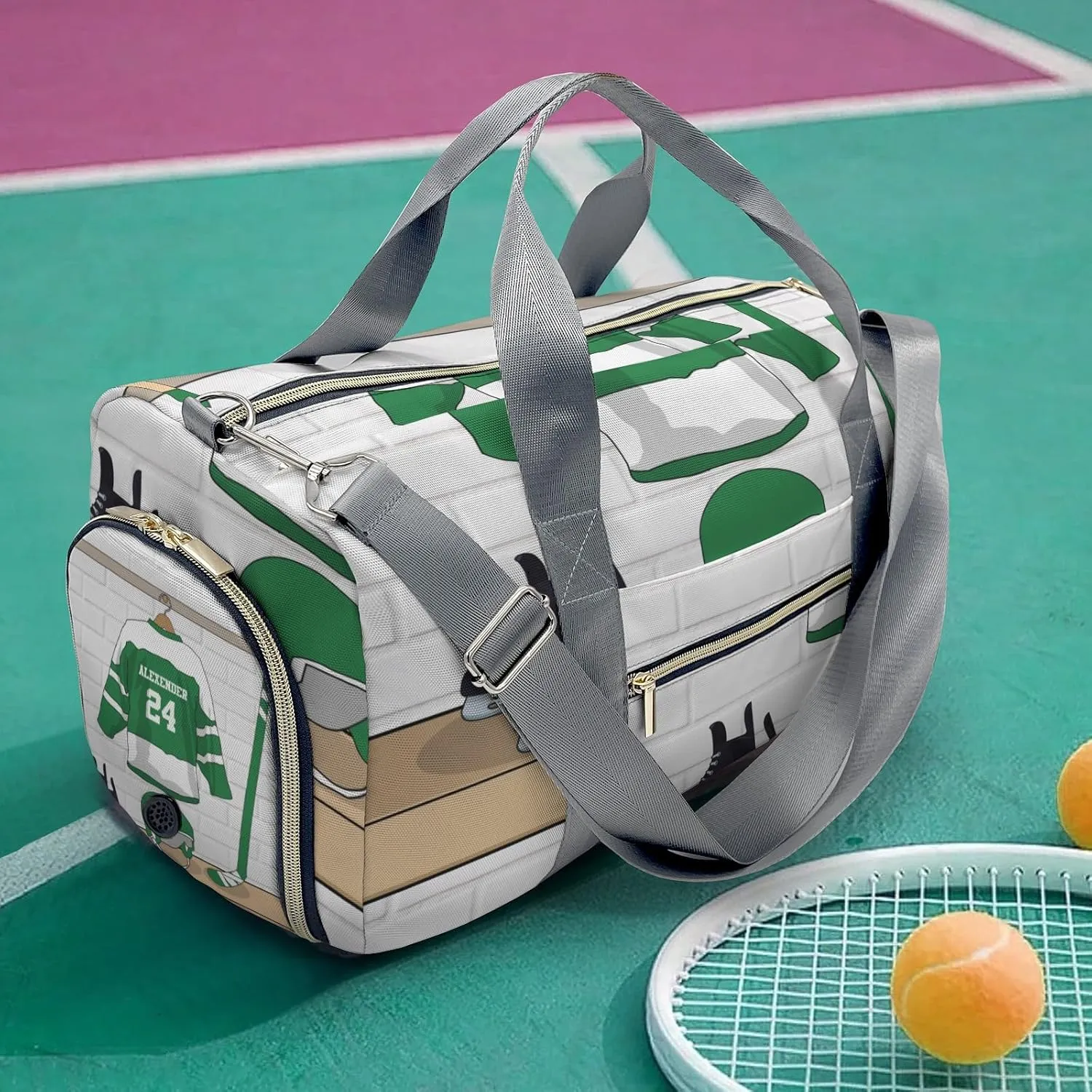 Ice Hockey Sport Team Number Forest Duffle Bag for Travel, Weekender Bag with Shoe Compartment, Carry On Overnight Bag Gym Bag Hospital Bags