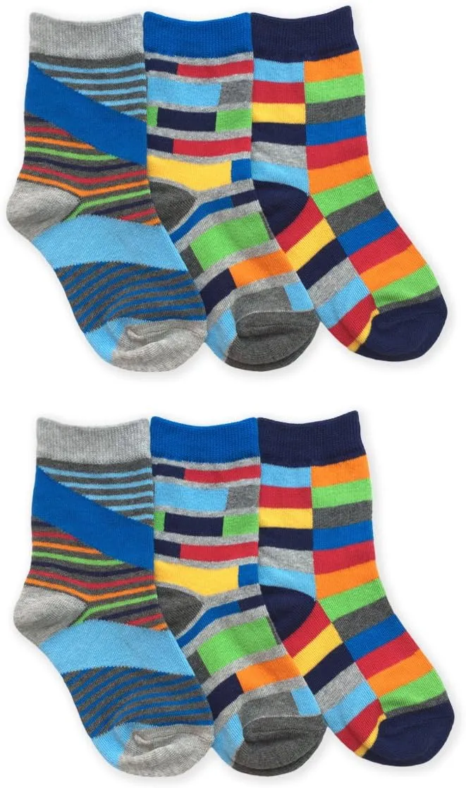 Jefferies Socks Boys Funky Multi Color Stripes Pattern Fashion Novelty Crew Socks 6 Pair Pack